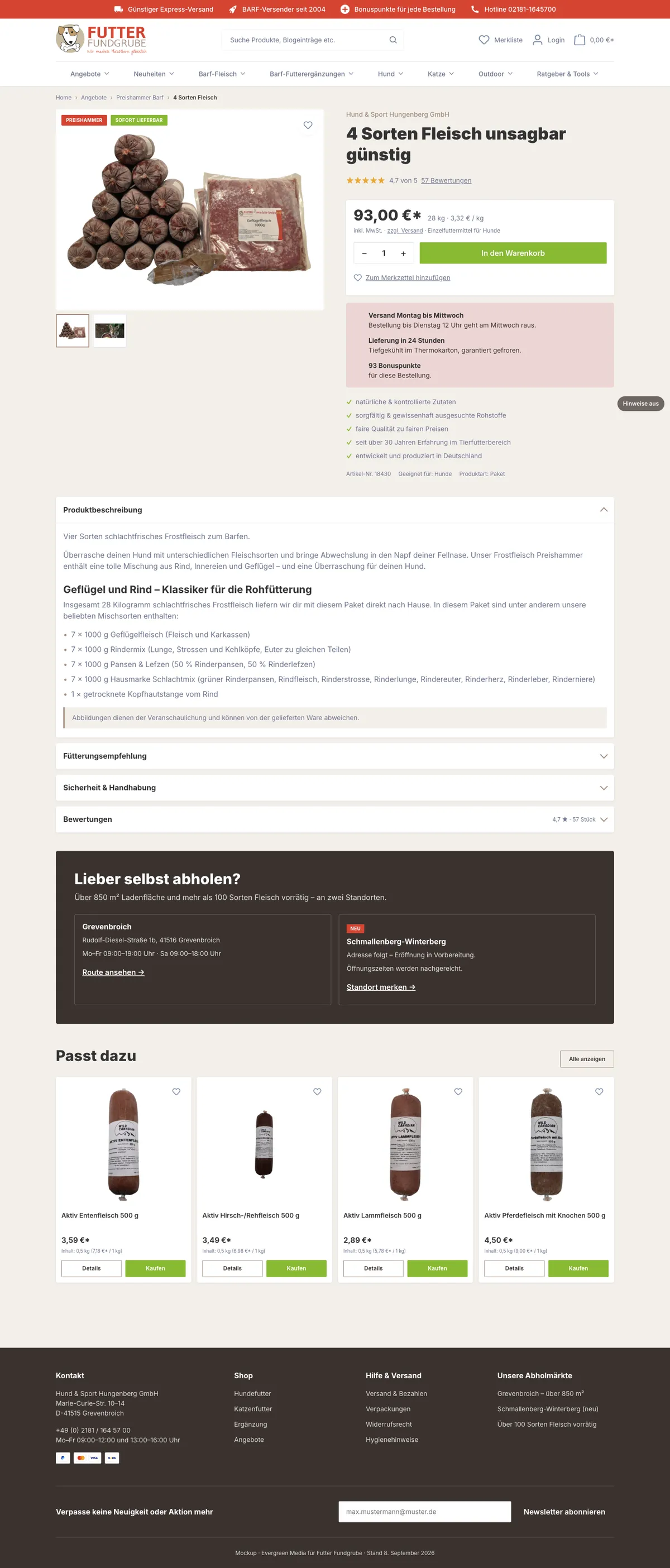 Der Entwurf der Produktseite in der Desktop-Ansicht